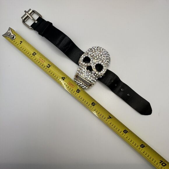 Clear Rhinestones Gold Tone Skull Bling Bling Wrist Buckle W/ Bracelet Strap - Picture 12 of 12